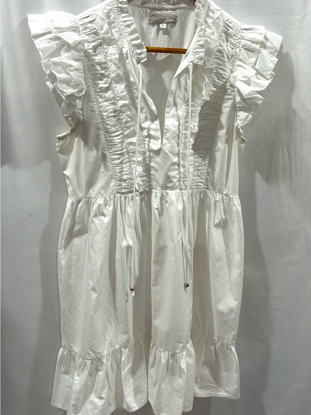 Caroline Constas White Ruffle Tie-Neck Sundress